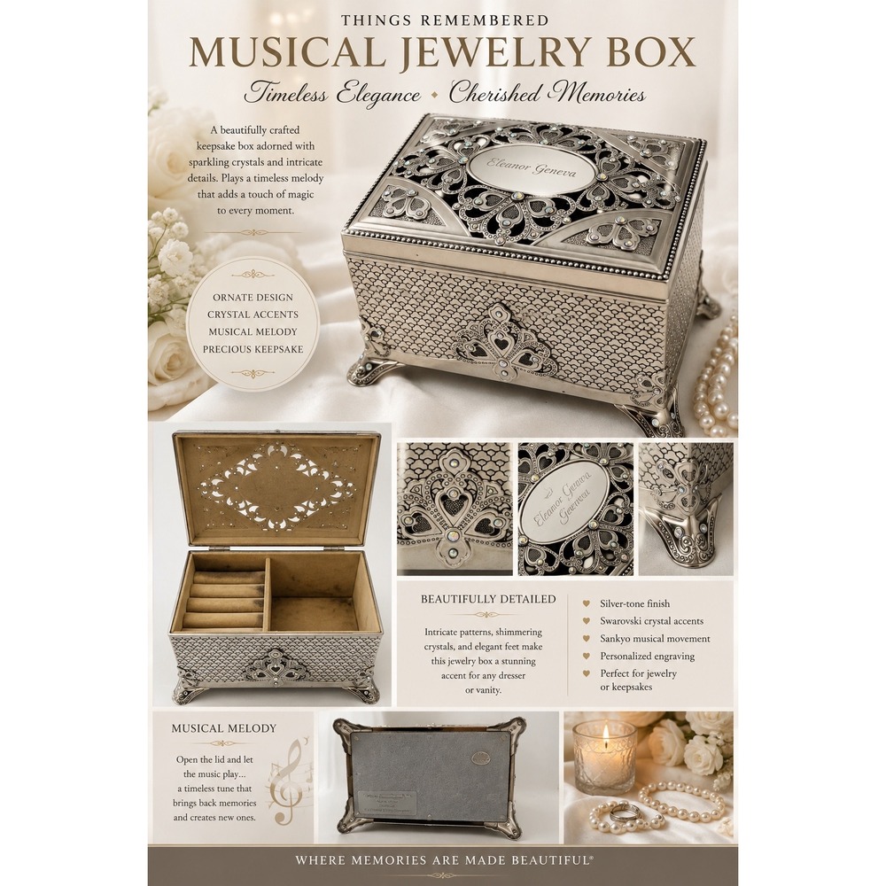 Things Remembered Silver Filigree Jewelry Box AB Crystals Eleanor Geneva 2016